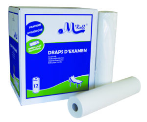 Drap d'examen lisse 50 cm, prédécoupe 1,14 m, 50 formats, carton de 12 rlx