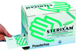 Gants latex stériles Sterixam sans poudre, manchette longue – Boîte de 50 paires